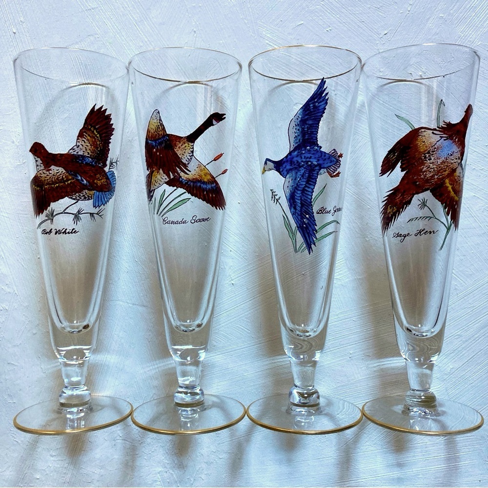 Vintage game bird sling cocktail glasses set of 4